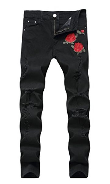 

clotpus men's slim fit ripped stretch jeans destroyed skinny pants with holes, Blue