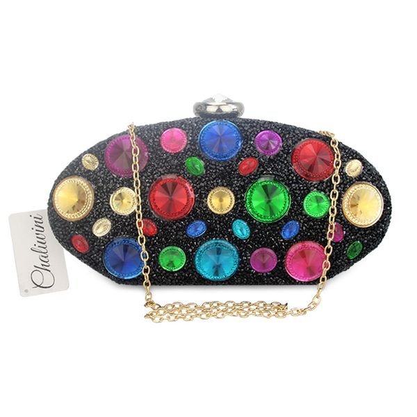 

evening bags chaliwini diamond beaded gem stone black women's purse wedding wallet for women shoulder with two chain