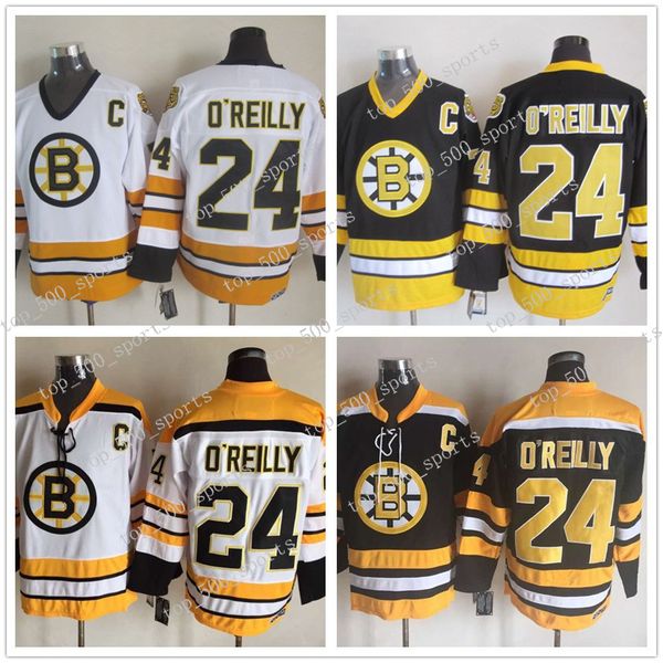 

vintage boston bruins 24 terry o'reilly yellow white black home away stitched vintage ice hockey jerseys, Black;red
