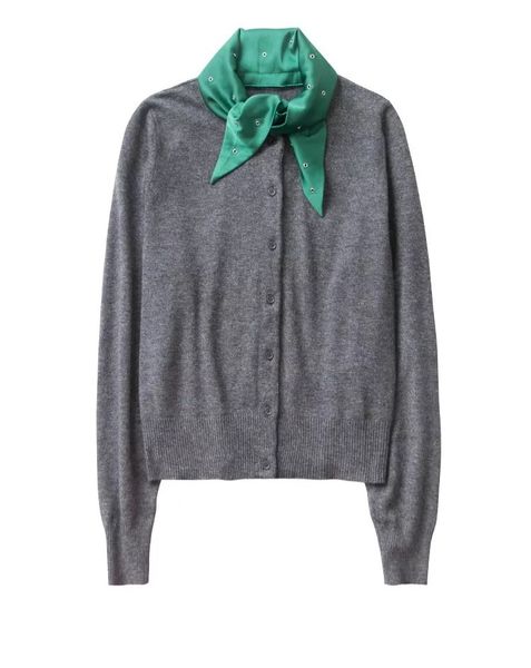 

short knitted cardigan with silk scarf women solid color knitted cardigan sweater female casual jacket, White