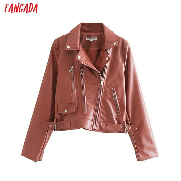 

tangada женская мода розовый искусственная кожа куртка пальто винтаж отложной воротник повседневная марка jaqueta pu куртка je60, Black;brown