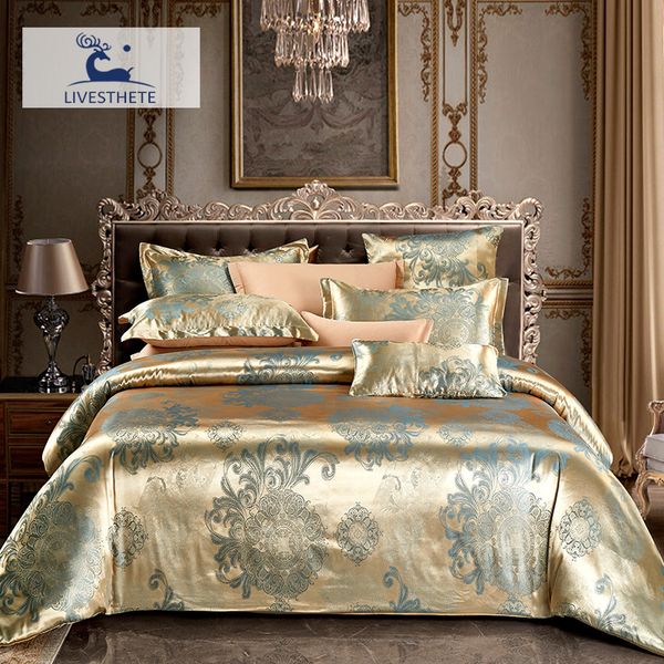 

liv-esthete luxury euro jacquard bohemia bedding set silky duvet cover healthy skin pillowcase double flat sheet bed linen