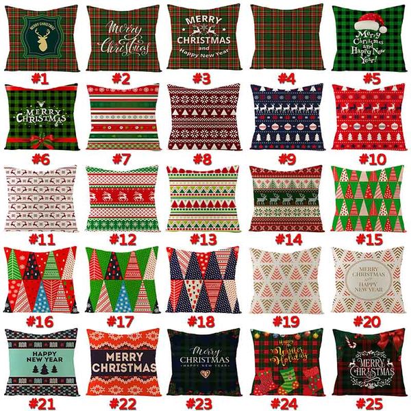 Christmas Decorations Pillow Case Linen Plaid Santa Claus Elk Tree