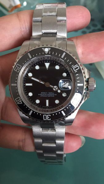 

luxury 43mm eta: 2836 movement automatic silver stainless steel bracelet date men's watch black dial with ceramic ring luminous pointer, Slivery;brown