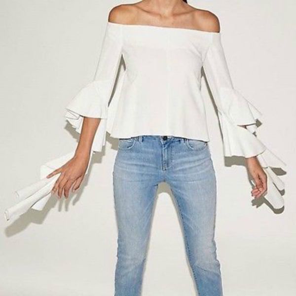 

women gauffer blouse off shoulder long sleeve casual shirt white