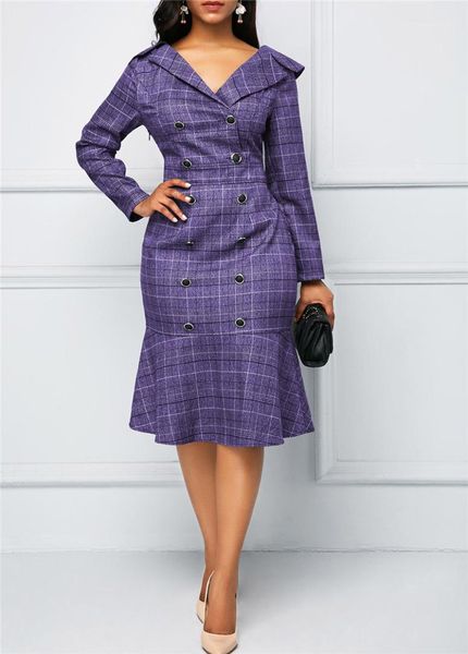 

winter designer v neck ladies dress casual panelled female loose apparel with button women fashion plaid printed dresses autumn, Black;gray