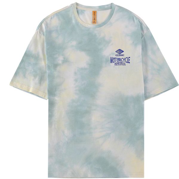 

men's t-shirts 2021 summer tide men's print tie-dye contrast color round neck fashion couple loose t-shirt short sleeve men, White;black