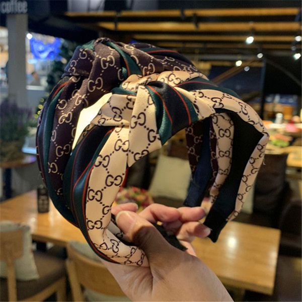 

red and green striped headband retro korean web celebrity headband wide side hair card silk stitching western style knotted headband tfj715, Slivery;white