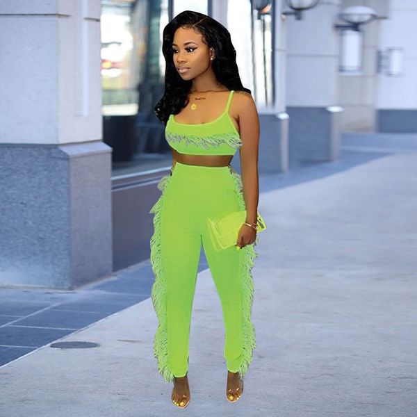 

adogirl женщины кисточка два piece set бретельки crop top карандаш брюки женской мода повседневная костюм летней одежда, White