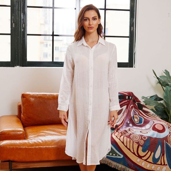 

woman swimsuits 2020 dress for beach tunic cotton cover-ups vertical stripes single breasted robes bikini upper garment striped, White;black