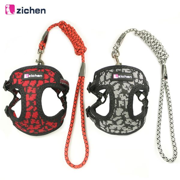 

zichen pet dog harness leash adjust knitted fabric breathable mesh nickel buckle dog harness reflective vest 6 color s m