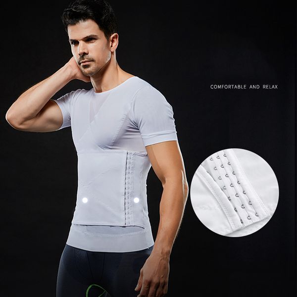 

high elastic mens shaper male underskirt t shirt abdomen gather waist body building tight clothings, White;black