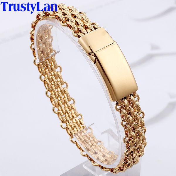

luxury gold color link chain bracelet man trendy men's bracelets solid stainless steel jewelry for men boyfriend groom's gift, Golden;silver