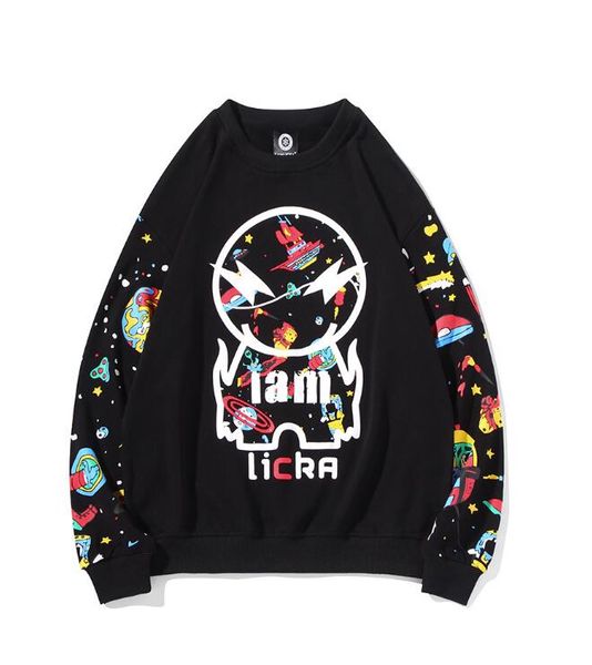 

2020 новый прилив бренд весна новый печатный с длинным рукавом толстовка молодежь свободные повседневные пуловеры топ любителей большой разм, Black