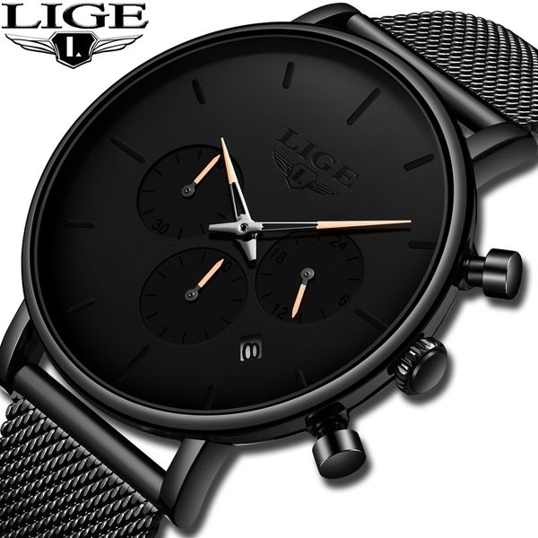 

lige new fashion thin mens watches quartz watch men casual slim mesh waterproof sport watch relojes para hombre, Slivery;brown
