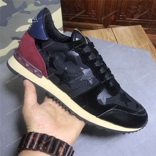 

womens mens studded leather rock runner shoes camo camouflage sneakers studded rockrunner casual trainers walking shoes sneakers, Black