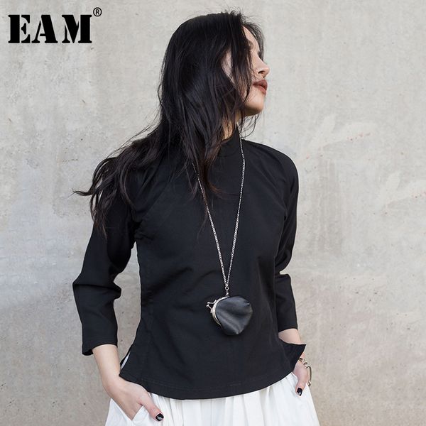 

eam] 2019 new autumn winter stand collar long sleeve black loose slanting threshold short jacket women coat fashion tide jr382, Black;brown