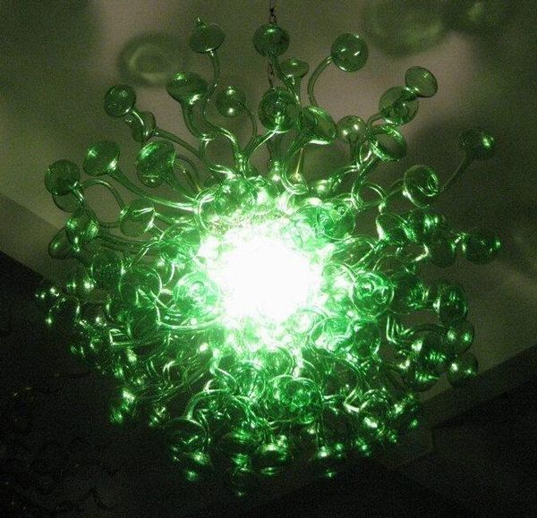 Grüne Blasen-Kronleuchter, LED-Lampen, AC 110–240 V, Festival-Lampe, mundgeblasenes Muranoglas-Kristall-Kronleuchter-Licht