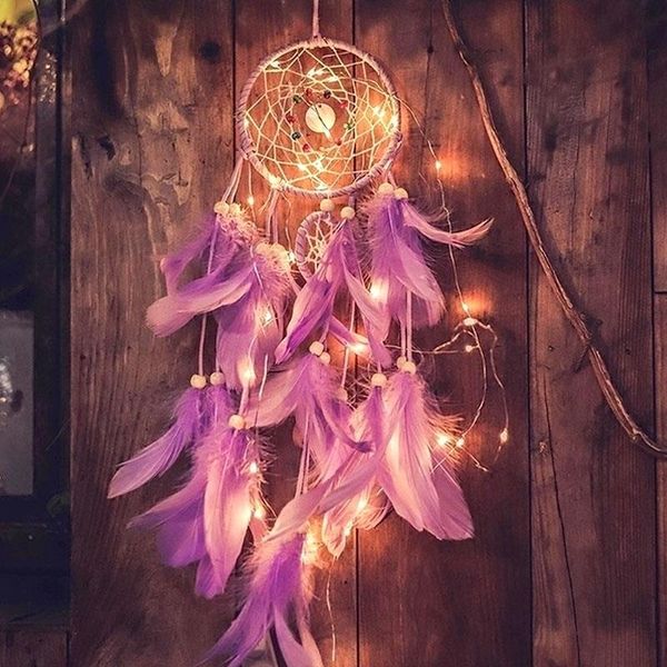 

dream catcher net home car decoration with light dream network ornament pendant car home feather ornaments styling