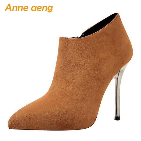 

2019 new autumn women ankle boots high thin heel pointed toe solid zipper office ladies women shoes camel short warm boots, Black