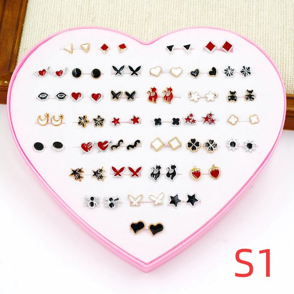 

36 pairs cute korean style stud earrings allergy-friendly plastic earing female small earings animal flower stars heart earring, Golden;silver