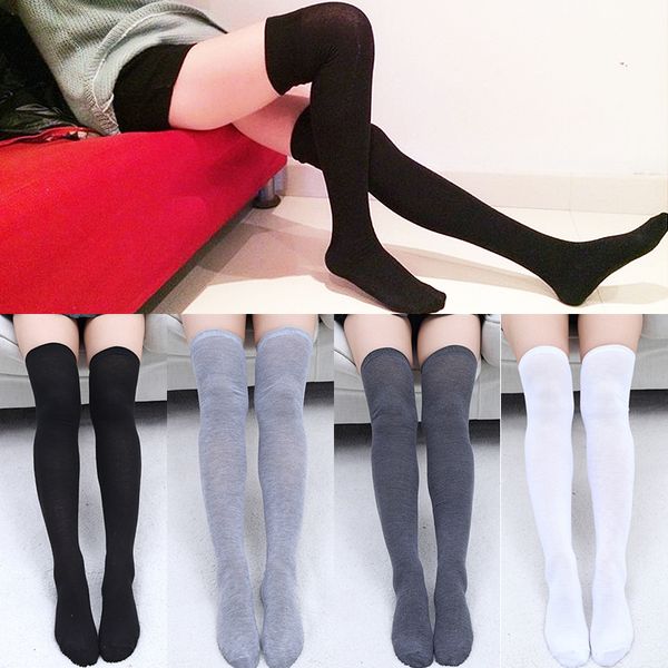 

2018 new stocking 1pair women socks grey black thigh high warm solid stockings cotton over the knee socks long stockings, Black;white