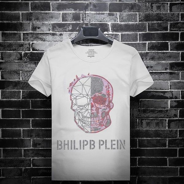 

summer men's and women's tide brand skull rhinestone t-shirt short sleeve men's round neck half sleeve size s-7xl, White;black