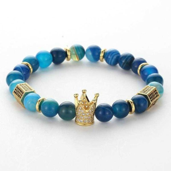 

newly 40 styles 8mm natural stone bracelet turquoise jewelry women rose quartz cubic zirconia crown bracelet gift, Black