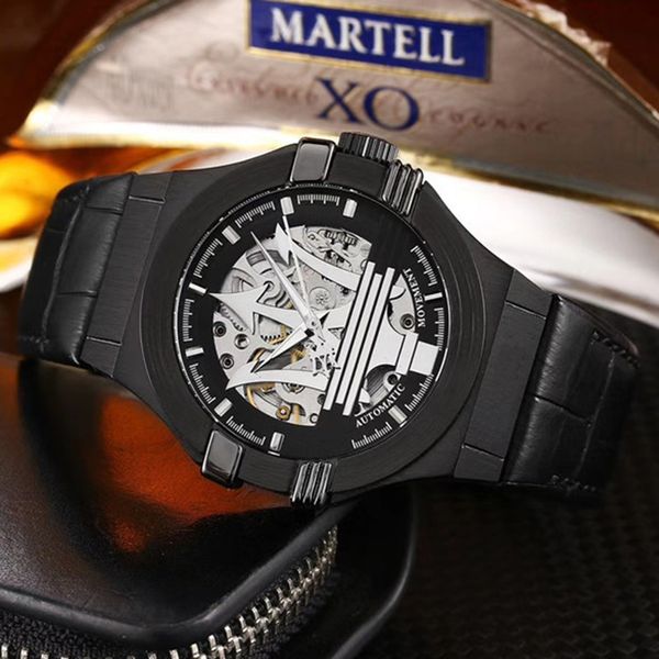 

automatic men watch modern fashion business watch automatic mechanical movement three-hand working dial soft leather strap boutique watches