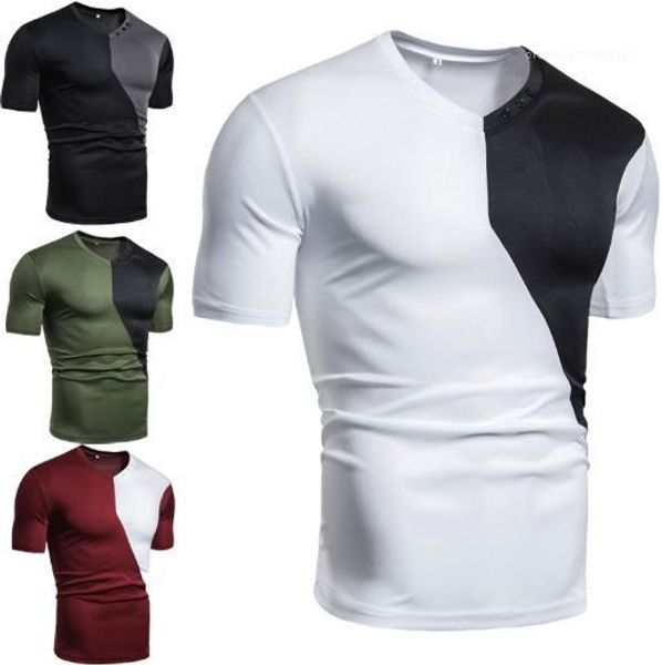 

double color panelled casual tees male clothing mens summer sports tshirts designer short sleeve v neck, White;black