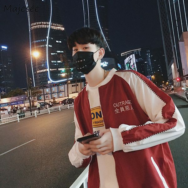 

jackets men 2018 letter printed o-neck oversize loose harajuku coats mens ulzzang students thin striped autumn trendy jacket, Black;brown