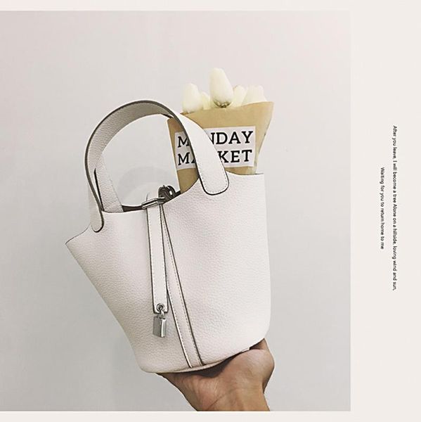 

women fashion western concise bucket bag handbag with lock decoration shoulder tote bag lady elegant composite