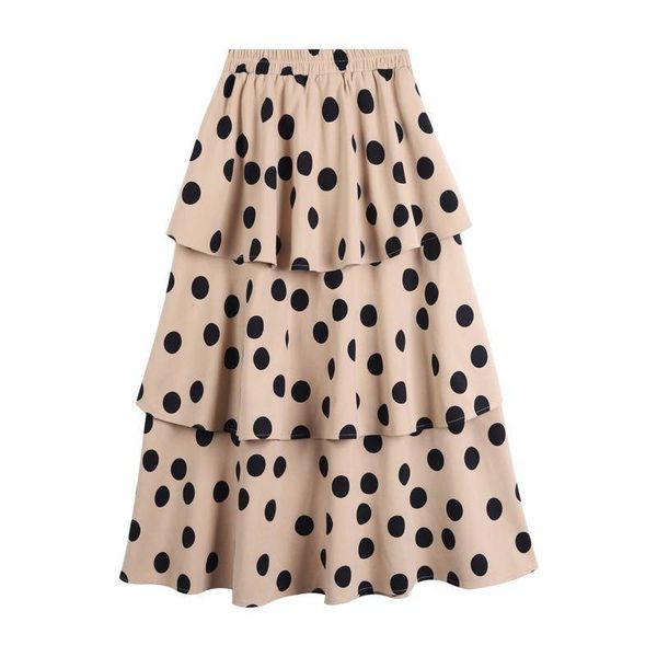 

women high waist chiffon skirt spring new women's sweet polka dot print tired cake skirts black white khaki midi a-line skirts cx200703