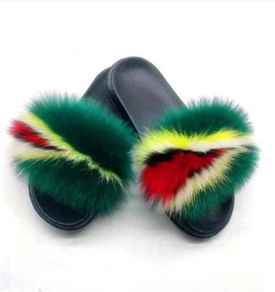 

new women's real fur slippers home furry shoes fluffy plush sandals soft and comfortable eva flip flops size 36-45, Black
