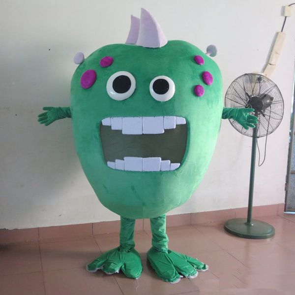 2019 Sconto vendita in fabbrica vendita calda grande bocca germi verdi batteri costume mascotte mostro per adulti in vendita