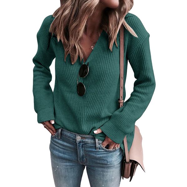 

gaoke fall solid slim fit knitted base v-neck knitted sweater women, White;black