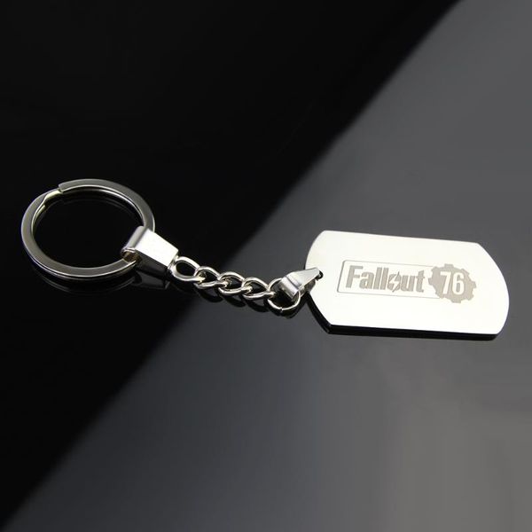 

новый 2019 горячие продаем 5 * 2.8 * 0.1cm laser из нержавеющей стали брелок игры fallout 76 персонализированные брелок подарки для друзей, Silver