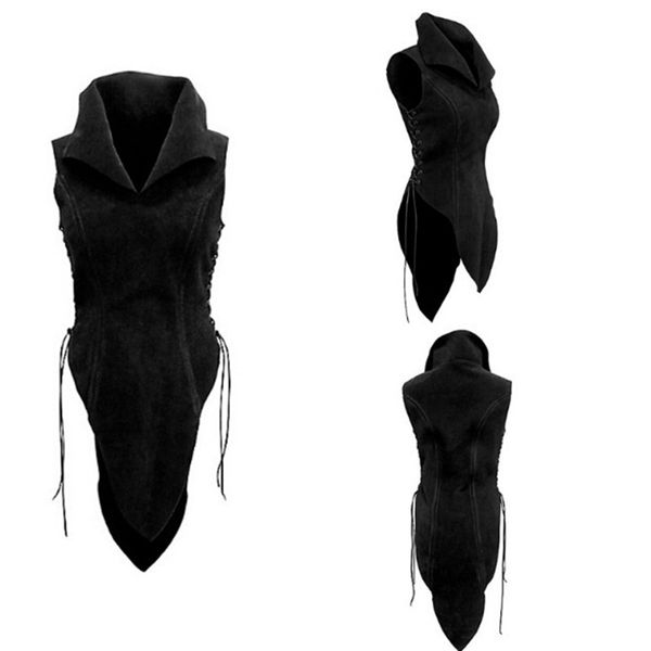 

women's medieval medieval renaissance knight solider armor costume vest sleeveless standing collar shirt lace up vest, Black;white