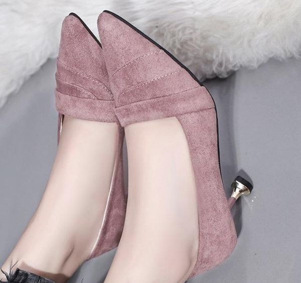 

suede women's shoes in spring and autumn high fine heel pointed end@41, Black