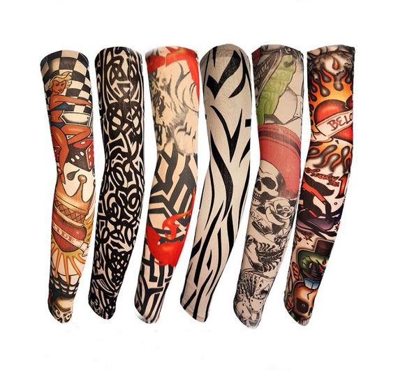 Acheter Manches élastiques à La Mode De Tatouage Riding Uv Care Cool Gant De Protection Bras Résistant Au Soleil Faux Tatouage Temporaire Pour Hommes