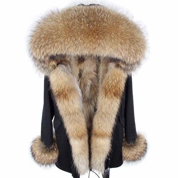 

2018 new long fashion winter jacket women long real fur coat warm fur thick parkasnatural raccoon collar real lined, Black