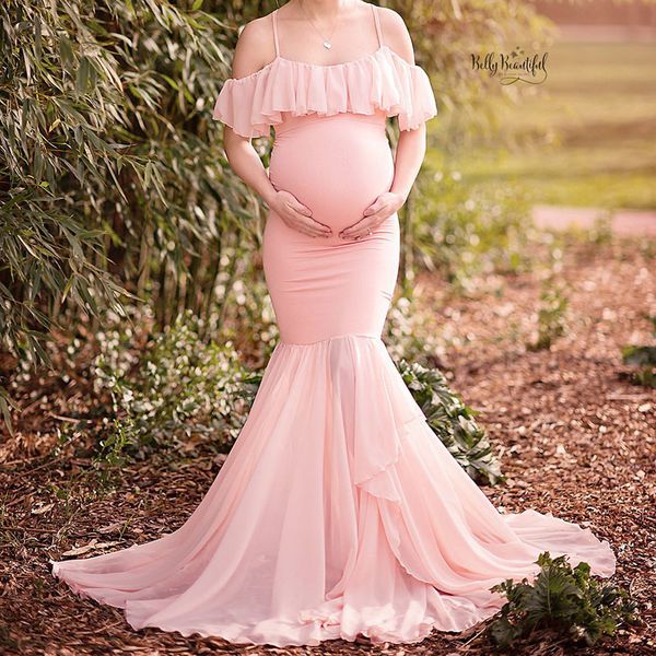 

pregnant dresses for p shoot maternity pgraphy props pregnancy off shoulder ruffles maxi dresses gown maternity clothes y190522, White