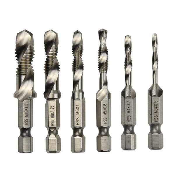 

6pcs quick change hex shank twist drill and bit set - metal m3-m10