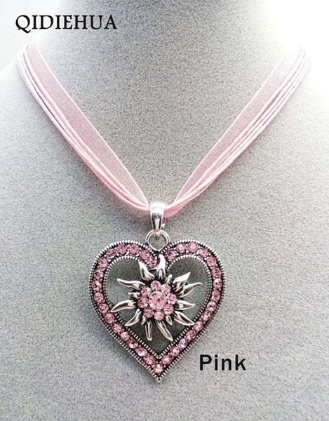 

fashion love heart pendant necklace silver crystal flower necklace for women charm rope chain edelweiss choker jewelry, Golden;silver
