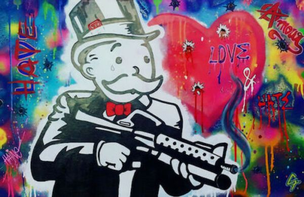 

alec monopoly graffiti art love gun man home decor handpainted &hd print oil painting on canvas wall art canvas pictures 200204