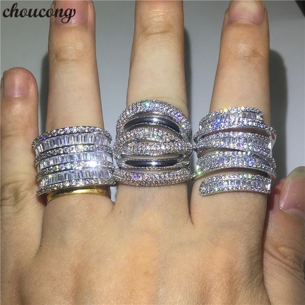 Choucong 3 Estilos Grande Promise Anel 925 sterling Silver Diamond Engagement Wedding Band Anéis Para As Mulheres Homens Dedo Jóias