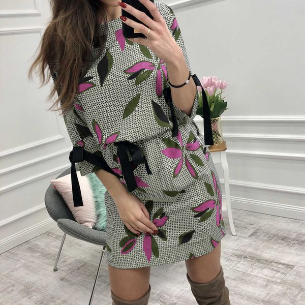 

womens clothing women dress summer o neck floral printed girl sweet bow kawaii mini sundress femme dress beach boho designer clothes, Black;gray