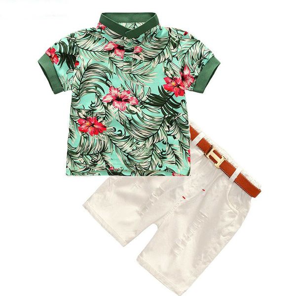 2019 Promotion Heißverkauftes 2-teiliges Kleinkind-Kind-Cool-Baby-Blumen-Kurzarm-Polo-T-Shirt-Top + kurze Hosen-Outfits-Kleidungsset