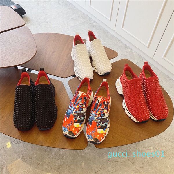 

fashion luxury red bottom men women casual spikes rivets rhinestone shoes low walking shoes sneakers chaussures de sport slip on g01, Black