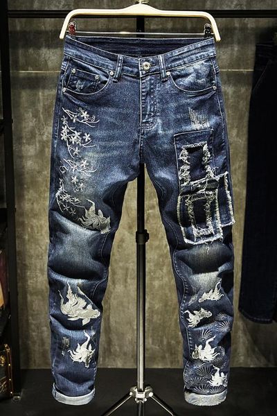 

ah02200 fashion men's jeans 2020 runway european design party style men's clothing, Blue